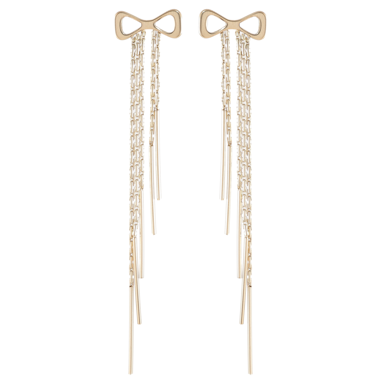 Сережки Xuping TTM Stainless Steel колір 14K пусети «Банти з підвісками ланцюжками» фото №1