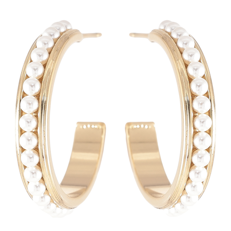 Сережки Xuping TTM Stainless Steel колір 14K пусети «Дуги з перлинними доріжками» фото №1