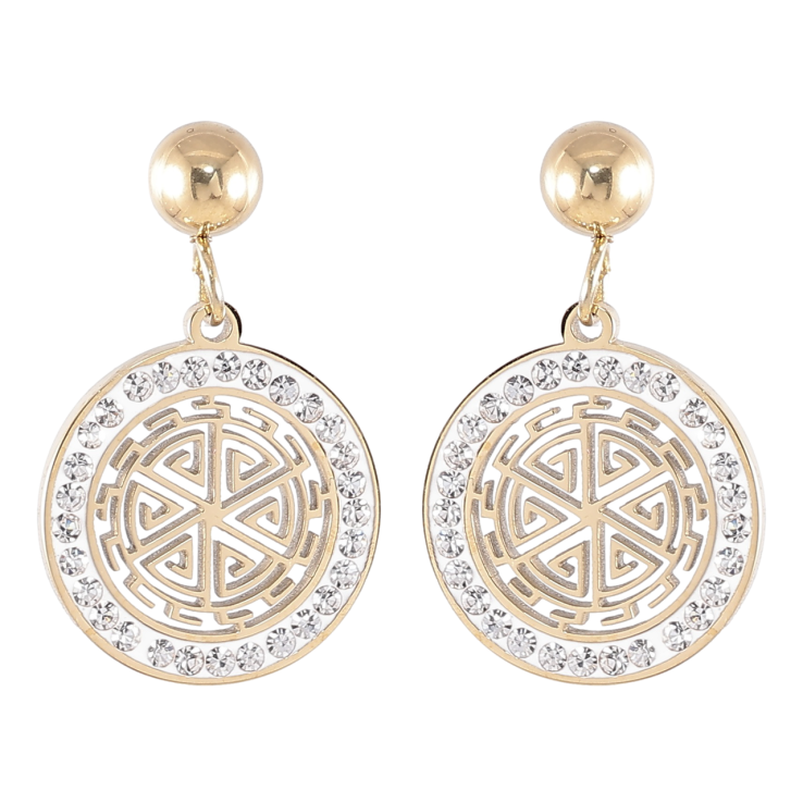 Серьги Xuping TTM Stainless Steel цвет 14K пусеты Круглые подвески с резным узором и цирконием фото №25