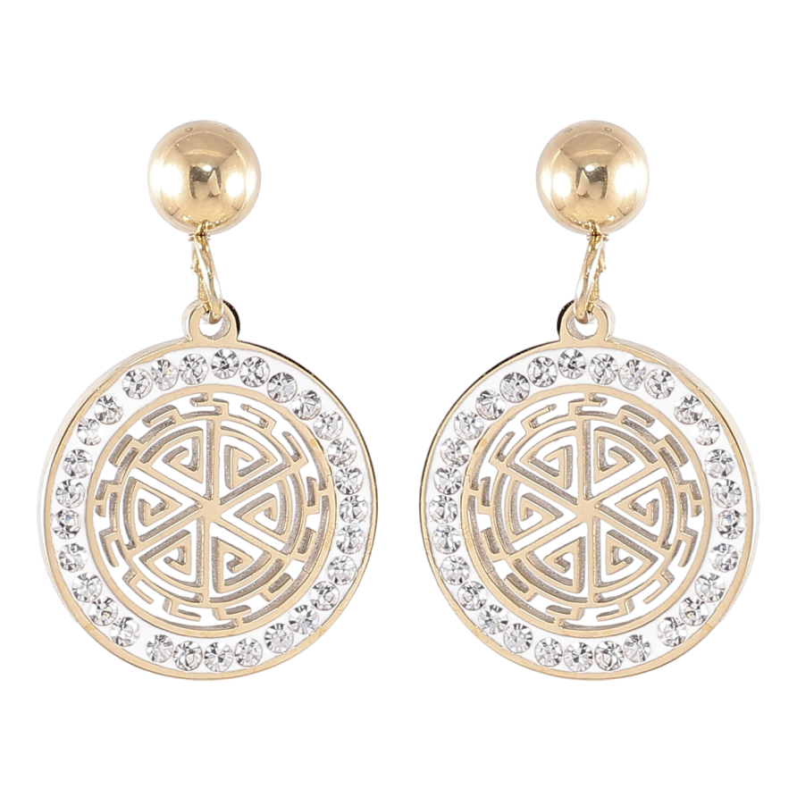 Серьги Xuping TTM Stainless Steel цвет 14K пусеты Круглые подвески с резным узором и цирконием фото №1