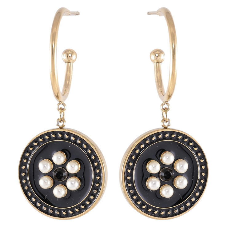 Серьги Xuping TTM Stainless Steel цвет 14K пусеты Круглые подвески с черной эмалью и жемчужинками фото №23