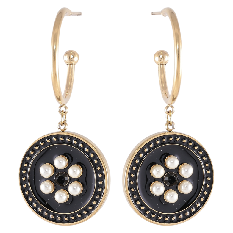 Сережки Xuping TTM Stainless Steel колір 14K пусети «Круглі підвіски з чорною емаллю та перлинками» фото №10