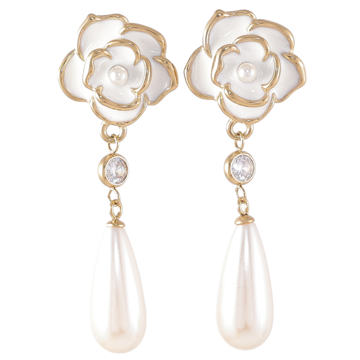 Серьги Xuping TTM Stainless Steel цвет 14K пусеты Цветочки с жемчужными подвесками фото №24