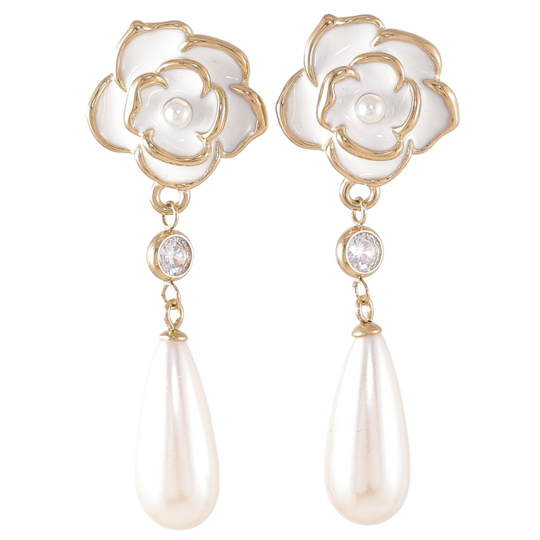 Сережки Xuping TTM Stainless Steel колір 14K пусети «Квіточки з перлинними підвісками» фото №6