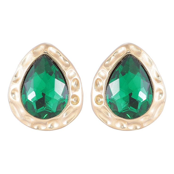 Серьги Xuping TTM Stainless Steel цвет 14K пусеты Капельки с зелеными кристаллами фото №7