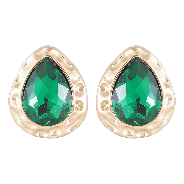 Серьги Xuping TTM Stainless Steel цвет 14K пусеты Капельки с зелеными кристаллами фото №1