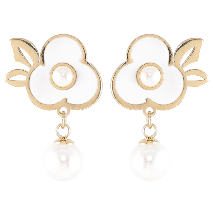 Серьги Xuping TTM Stainless Steel цвет 14K пусеты Белые цветочки с жемчужинами фото №22