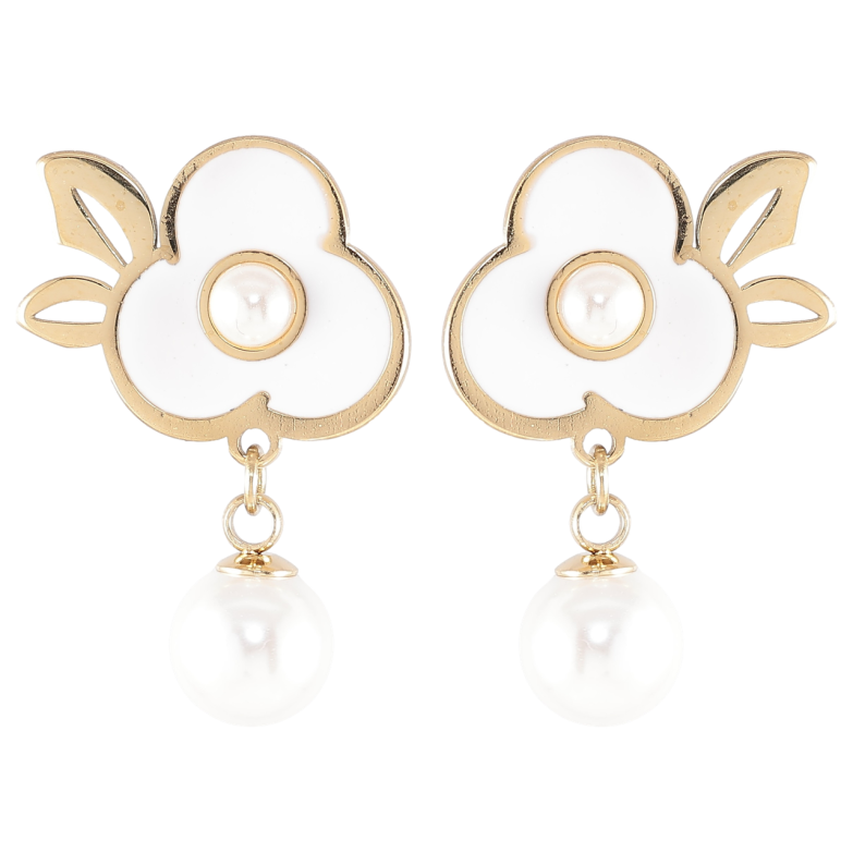 Серьги Xuping TTM Stainless Steel цвет 14K пусеты Белые цветочки с жемчужинами фото №1