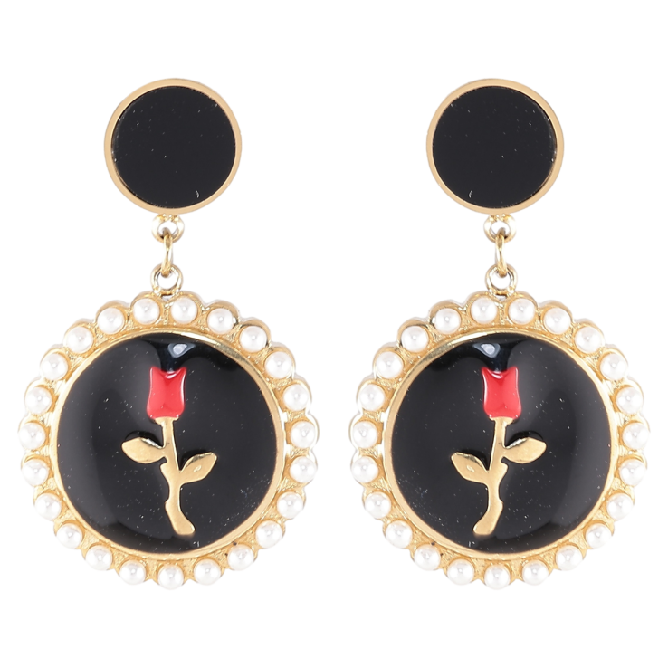 Серьги Xuping TTM Stainless Steel цвет 14K пусеты Цветочные подвески с эмалью и жемчужинками фото №4