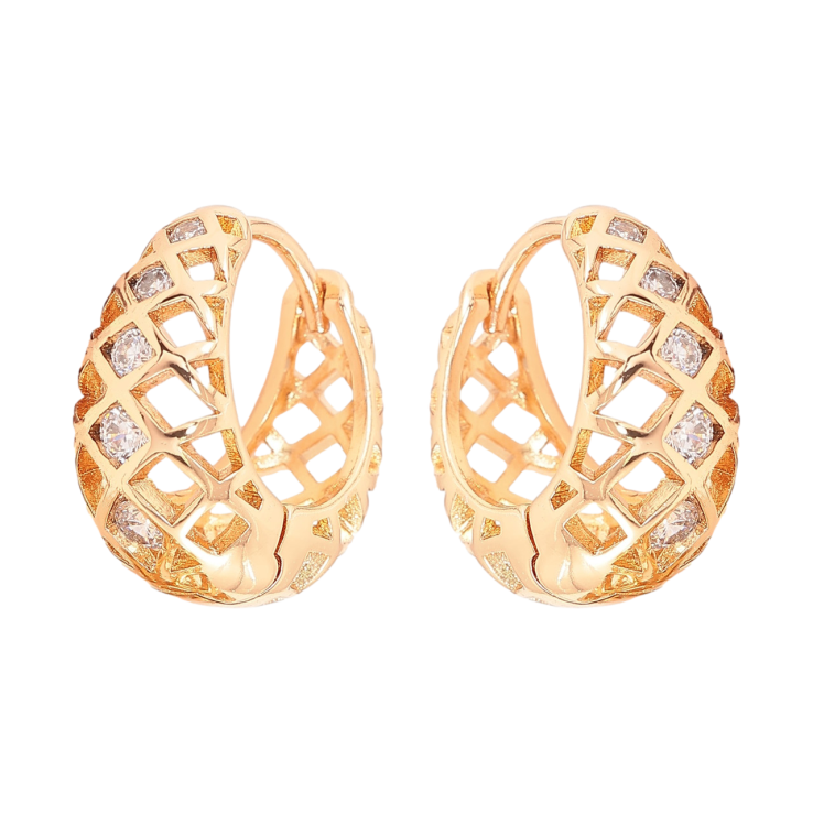 Серьги Xuping Позолота 18K колечки Решетчатый узор с вставками циркония фото №23