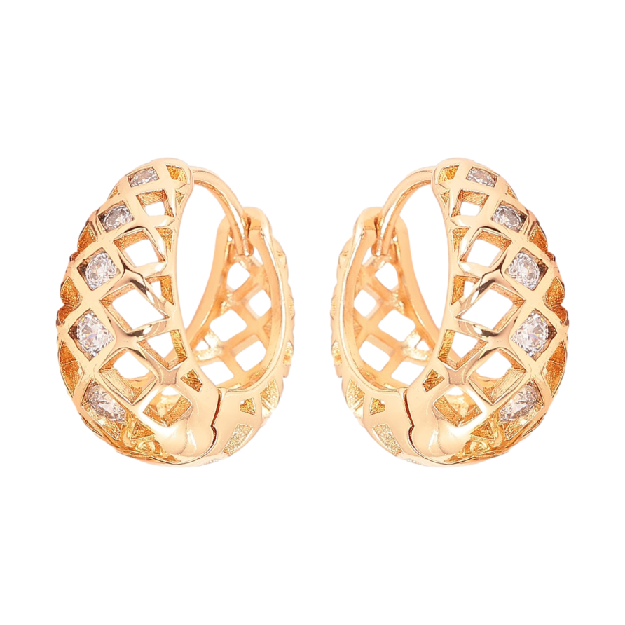 Серьги Xuping Позолота 18K колечки Решетчатый узор с вставками циркония фото №1