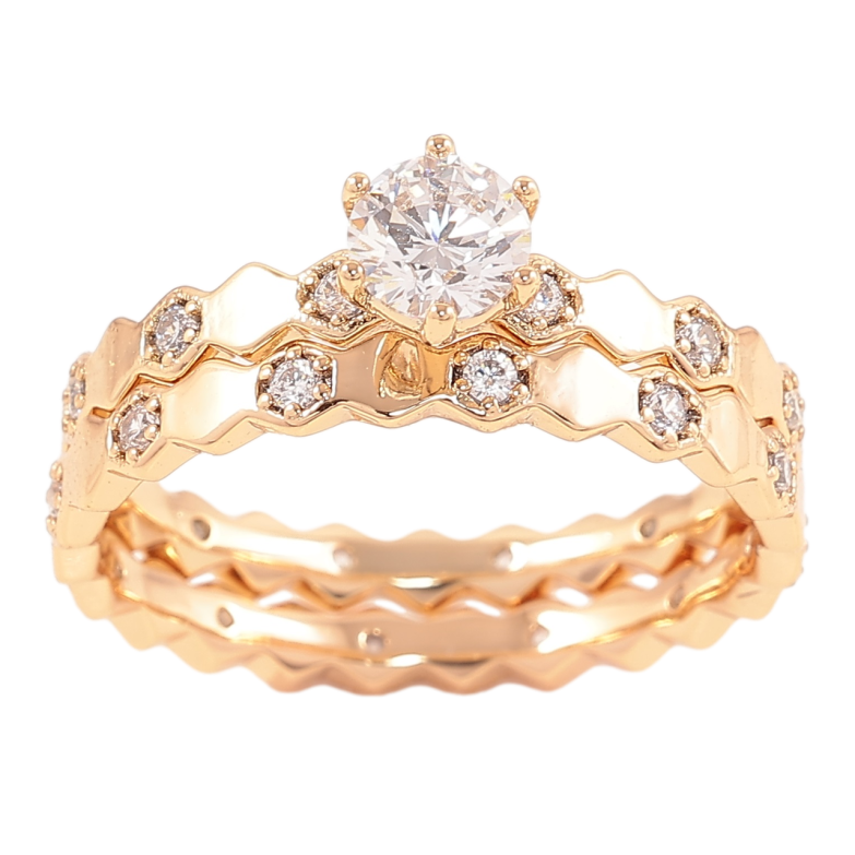 Кольцо Xuping Позолота 18K Двойное с цирконием фото №2