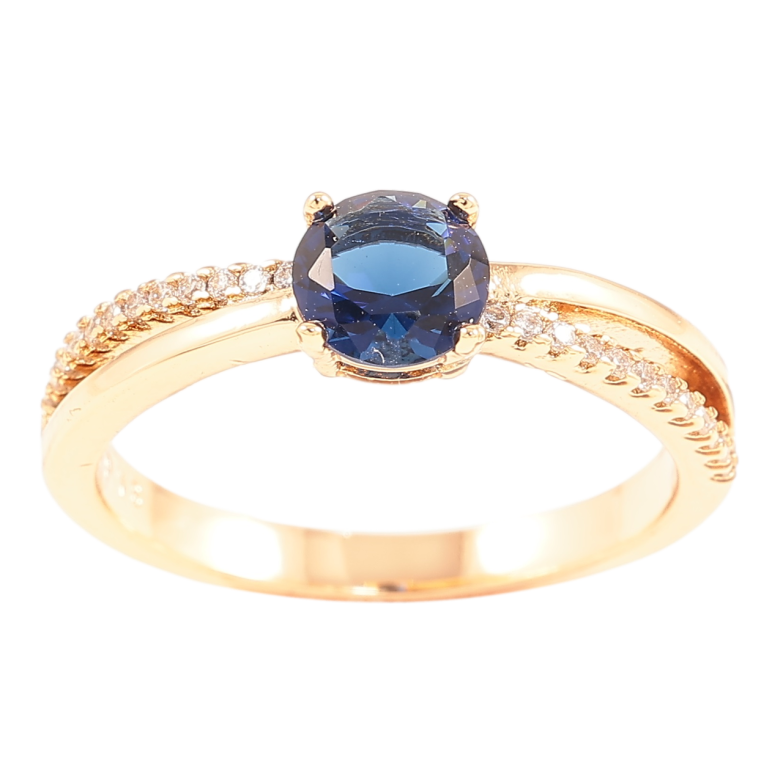 Каблучка Xuping Позолота 18K «Синій фіаніт з доріжками цирконію» фото №2