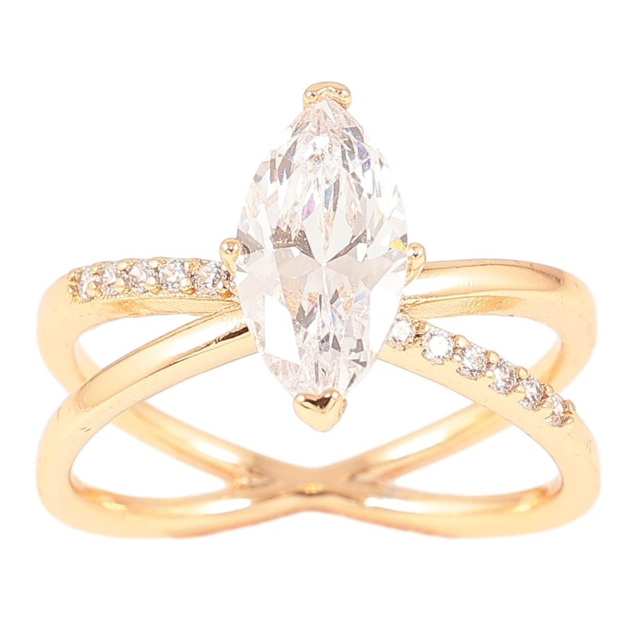 Кольцо Xuping Позолота 18K Скрещение линий с фианитом фото №1