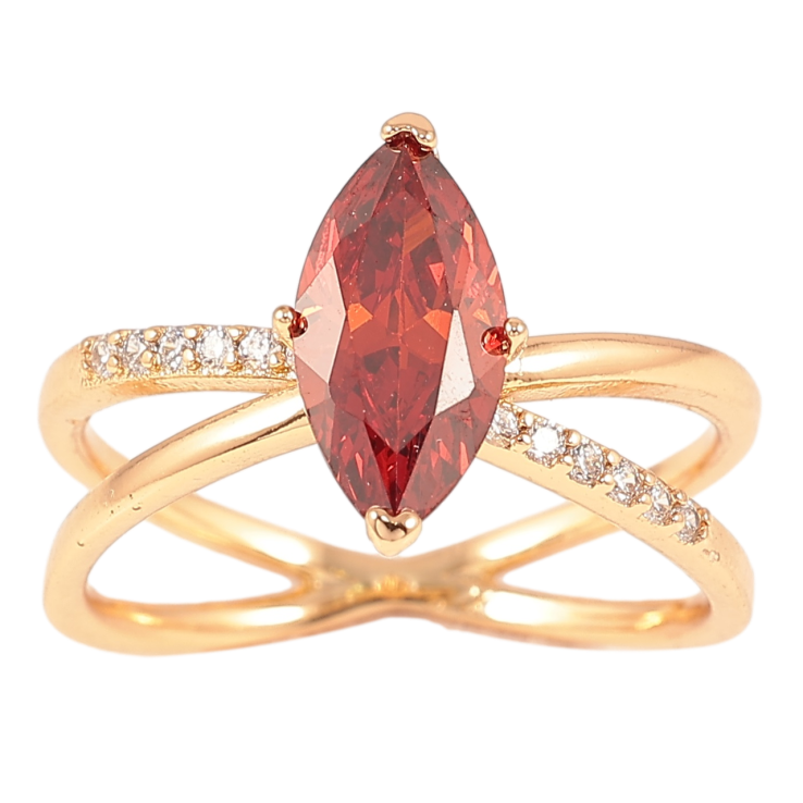 Кольцо Xuping Позолота 18K Скрещение линий с красным фианитом фото №21