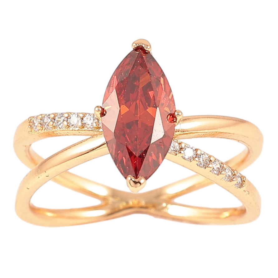 Каблучка Xuping Позолота 18K «Схрещення ліній з червоним фіанітом» фото №1