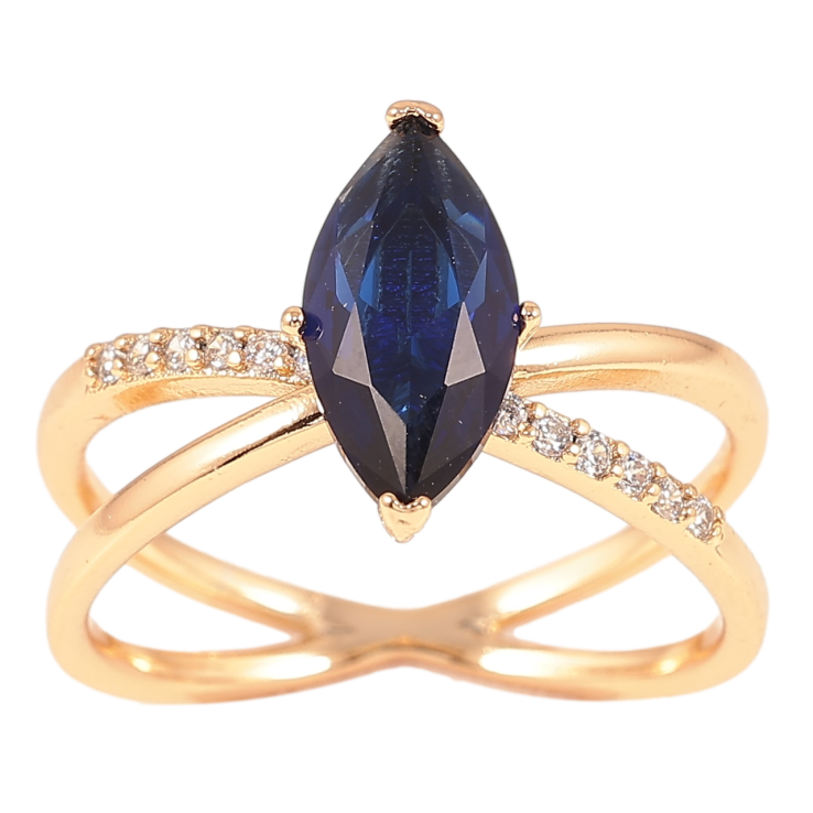 Кольцо Xuping Позолота 18K Скрещение линий с синим фианитом фото №20