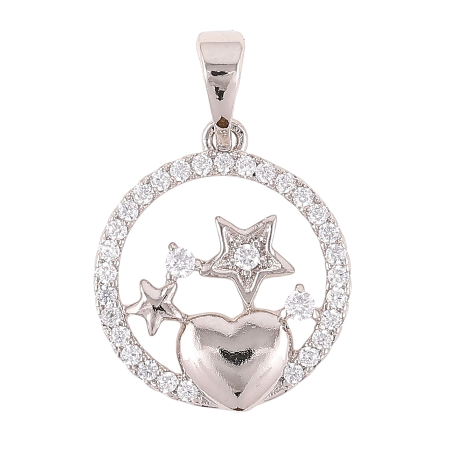 Кулон Xuping Родій «Сердечко із зірками в колечку з цирконію» для ланцюжка до 5мм фото №1