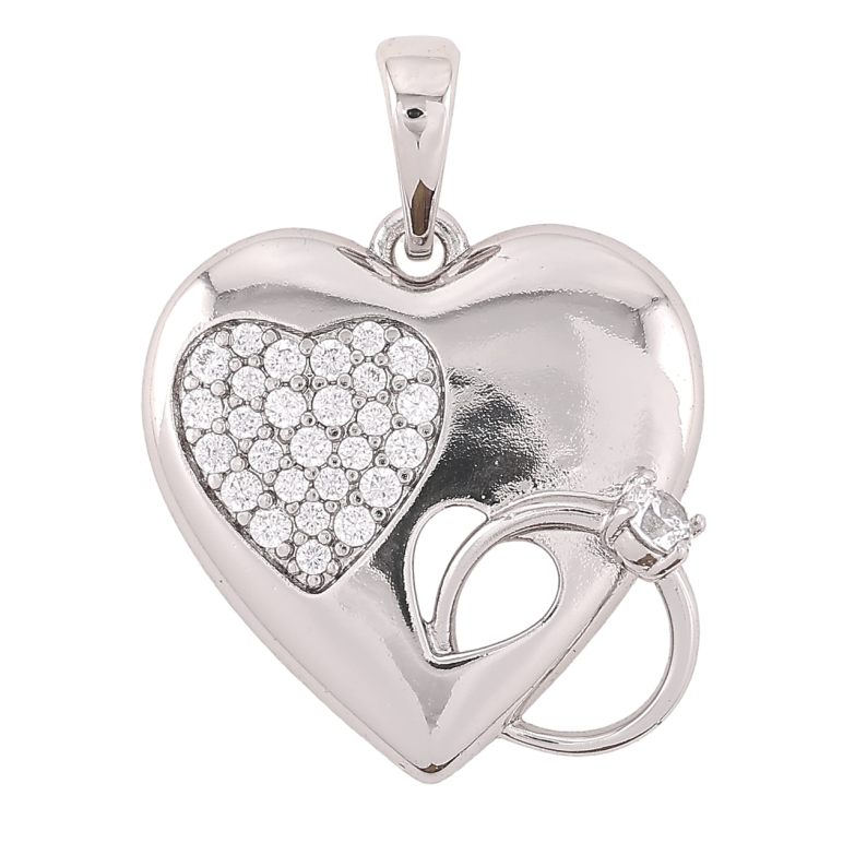 Кулон Xuping Родій Сердечко з цирконієм і каблучкою для заручин  для ланцюжка до 6мм фото №3