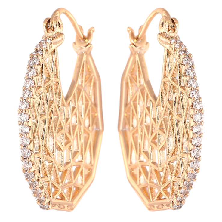 Серьги Xuping Позолота 18K замок-булавка Боковой резной узор с дорожками циркония фото №16