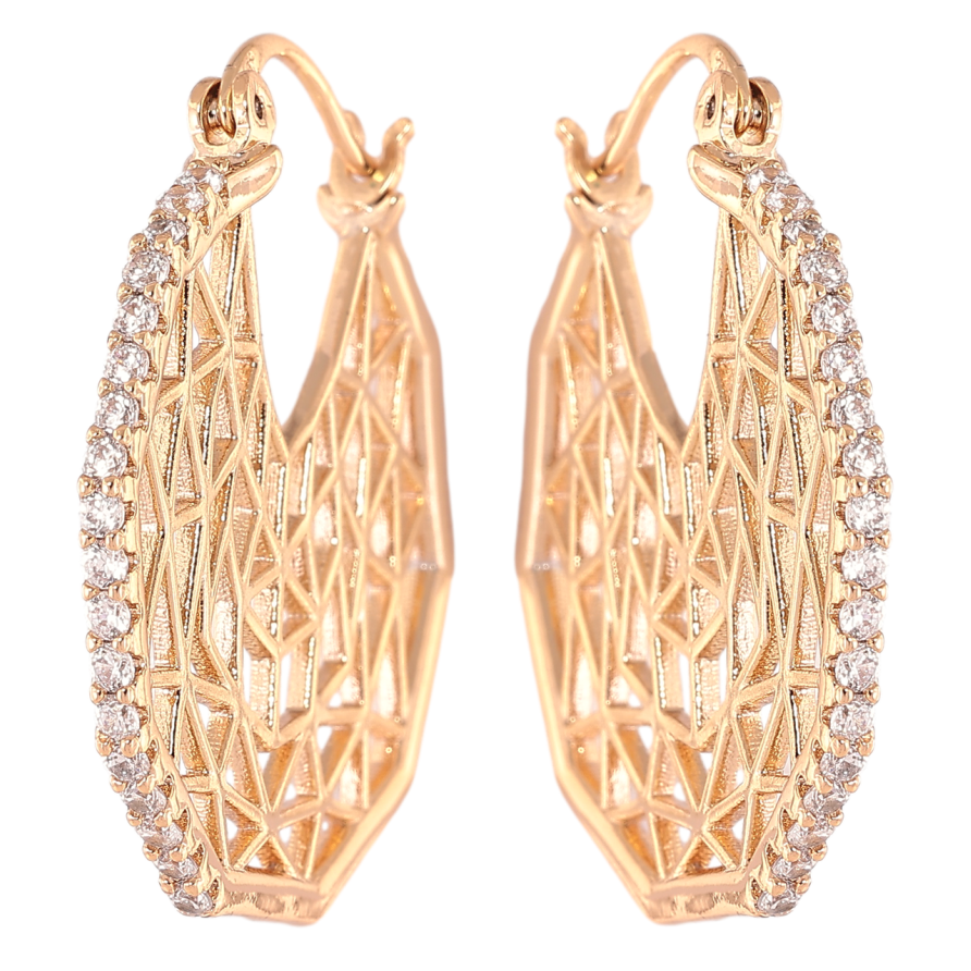 Серьги Xuping Позолота 18K замок-булавка Боковой резной узор с дорожками циркония фото №1