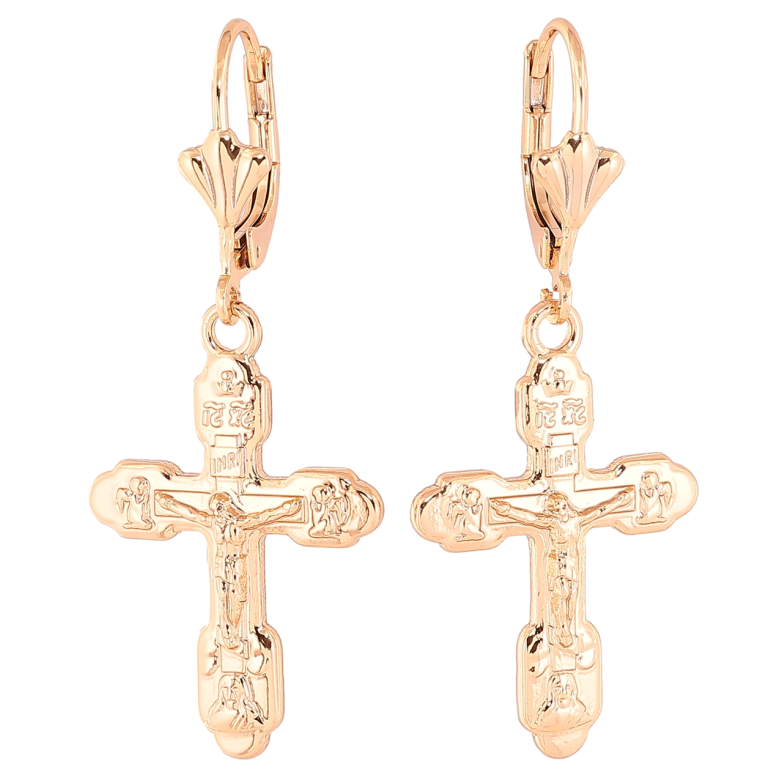 Сережки Xuping Позолота 18K французький замок «Хрестики з Розп'яттям» фото №1