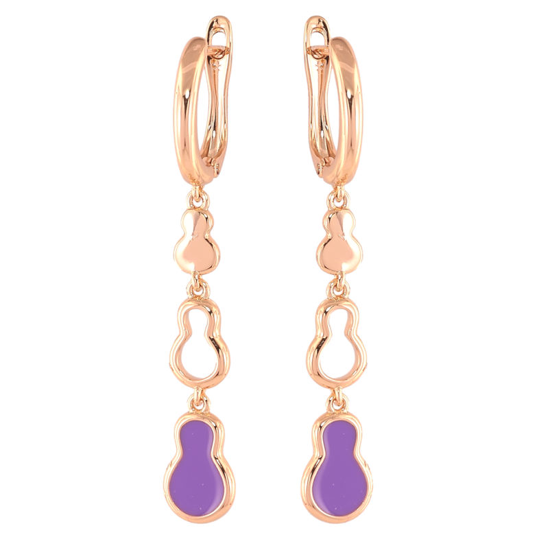 Сережки Xuping Позолота 18K англійський замок «Фігурні підвіски з фіолетовою емаллю» фото №1