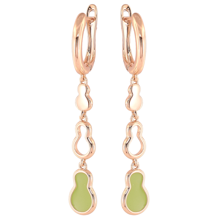 Серьги Xuping Позолота 18K английский замок Фигурные подвески с салатовой эмалью фото №16