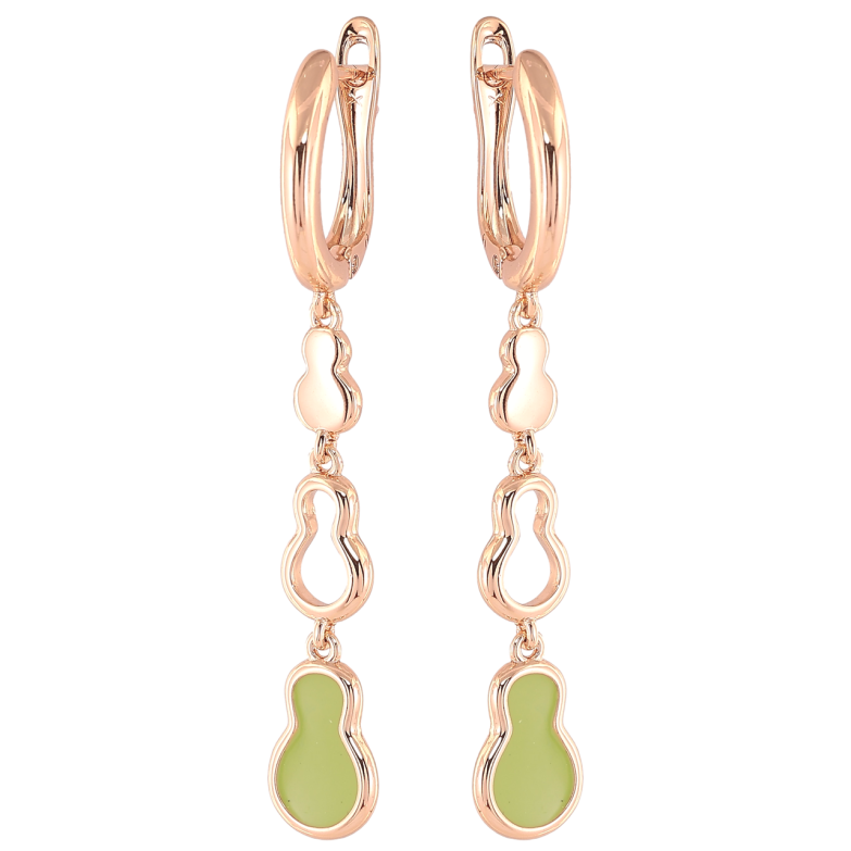 Серьги Xuping Позолота 18K английский замок Фигурные подвески с салатовой эмалью фото №1