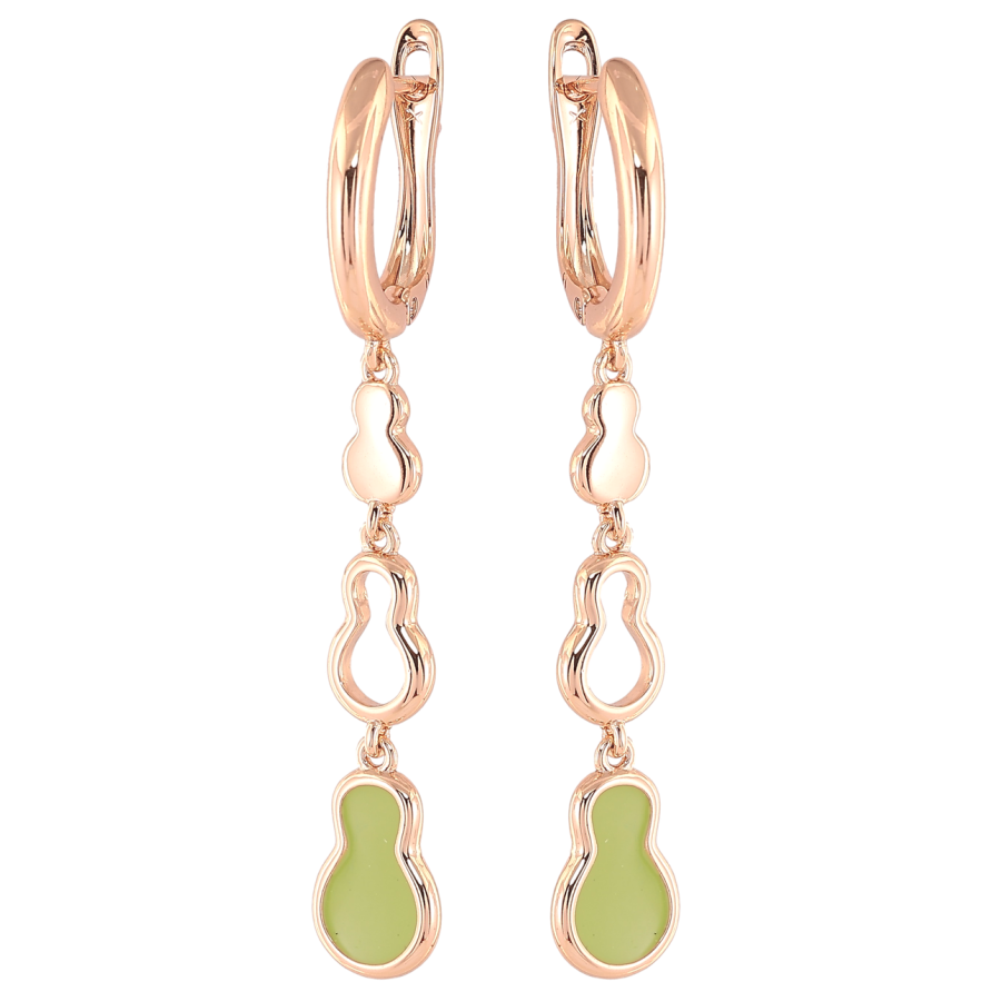 Серьги Xuping Позолота 18K английский замок Фигурные подвески с салатовой эмалью фото №1