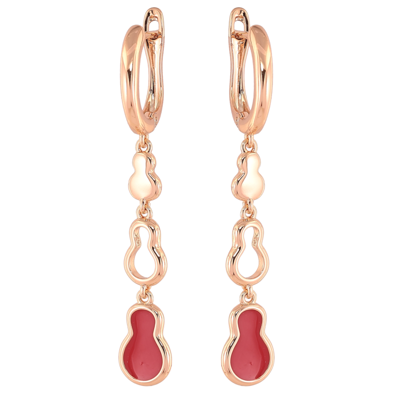 Серьги Xuping Позолота 18K английский замок Фигурные подвески с красной эмалью фото №5