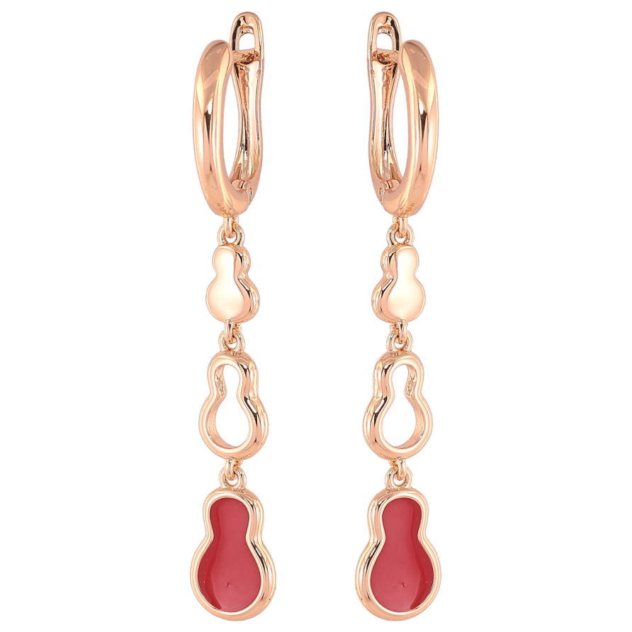 Серьги Xuping Позолота 18K английский замок Фигурные подвески с красной эмалью фото №1