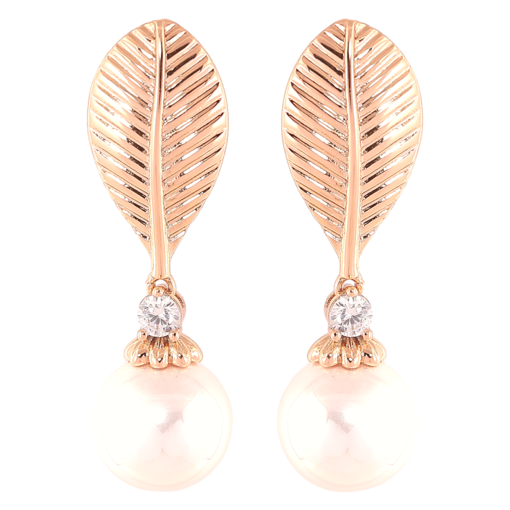 Сережки Xuping Позолота 18K пусети «Листочки з перлинками» фото №24