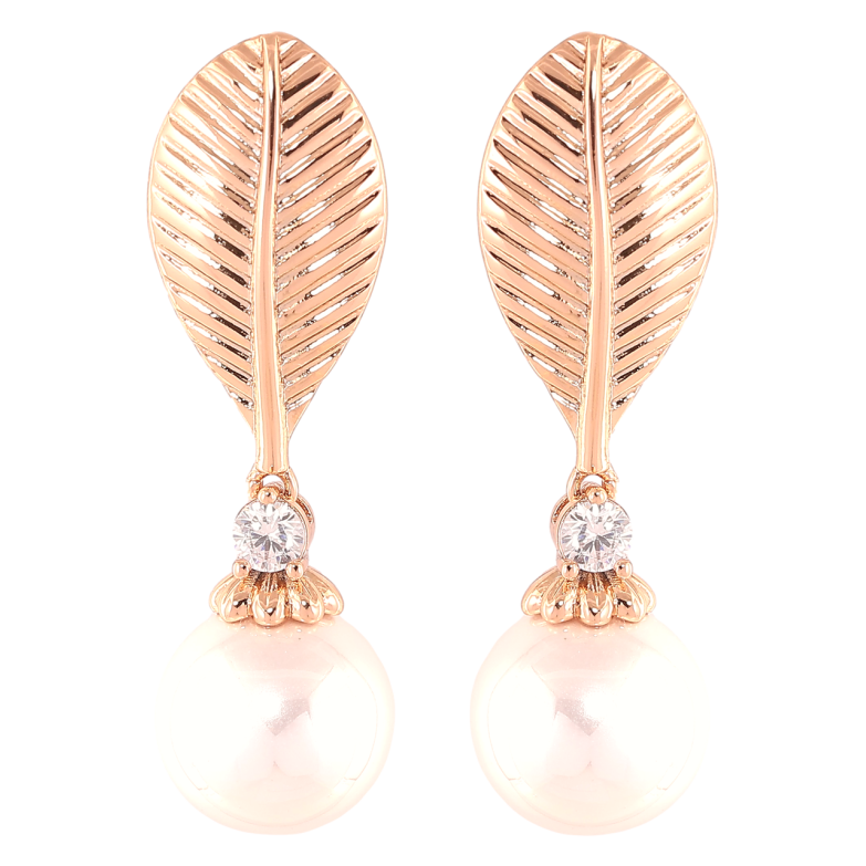 Сережки Xuping Позолота 18K пусети «Листочки з перлинками» фото №4