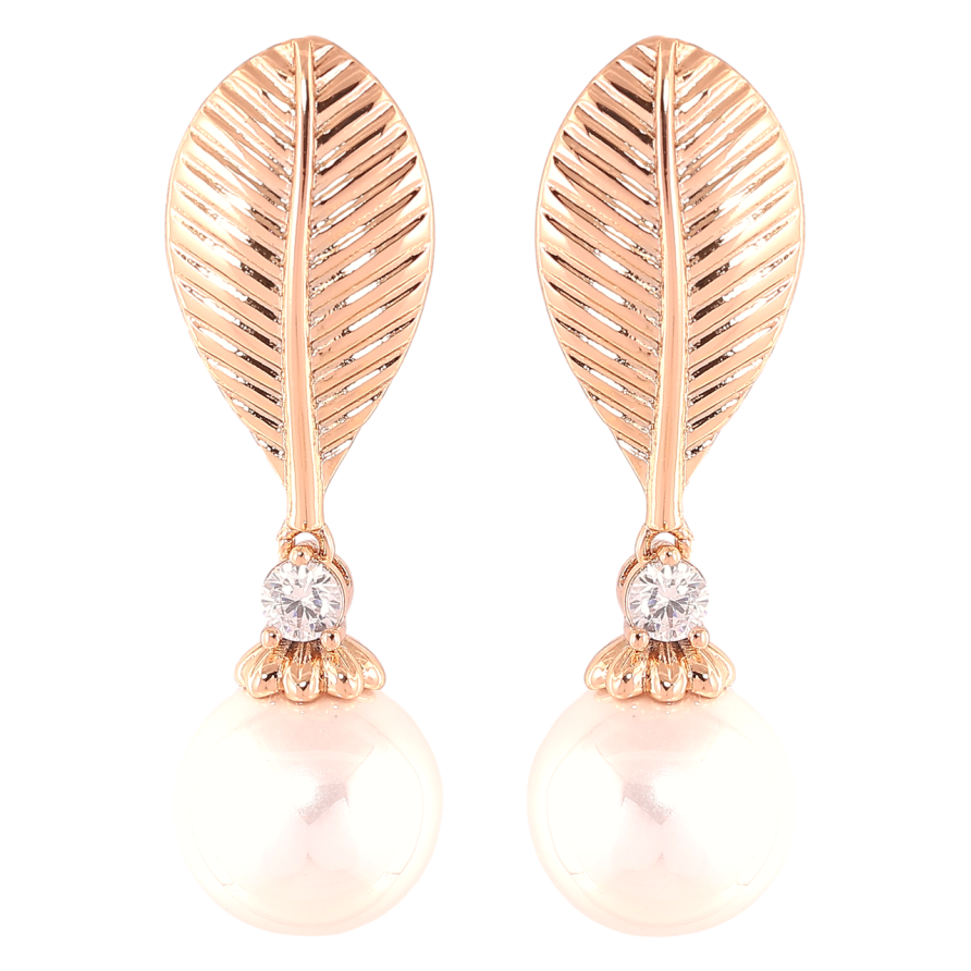 Сережки Xuping Позолота 18K пусети «Листочки з перлинками» фото №1