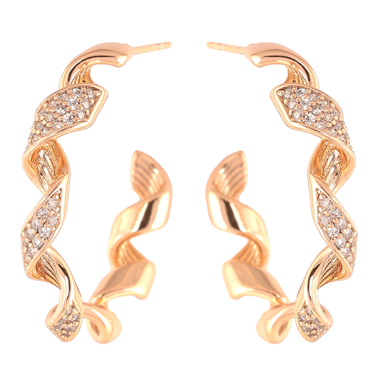 Серьги Xuping Позолота 18K пусеты Спиральные полукольца с цирконием фото №10