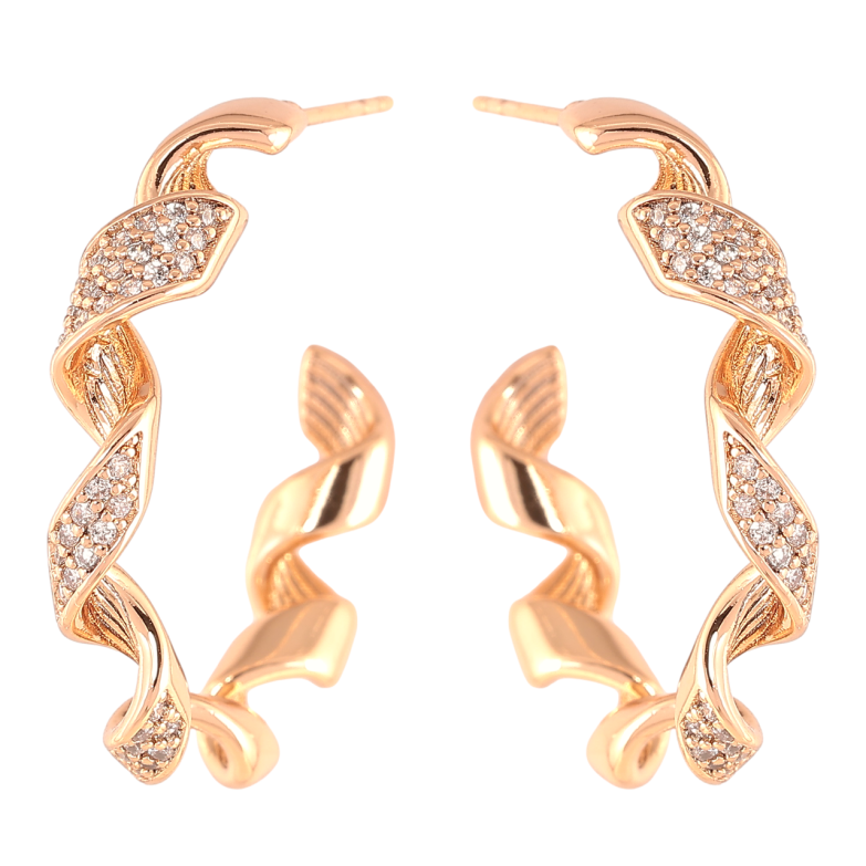 Серьги Xuping Позолота 18K пусеты Спиральные полукольца с цирконием фото №1