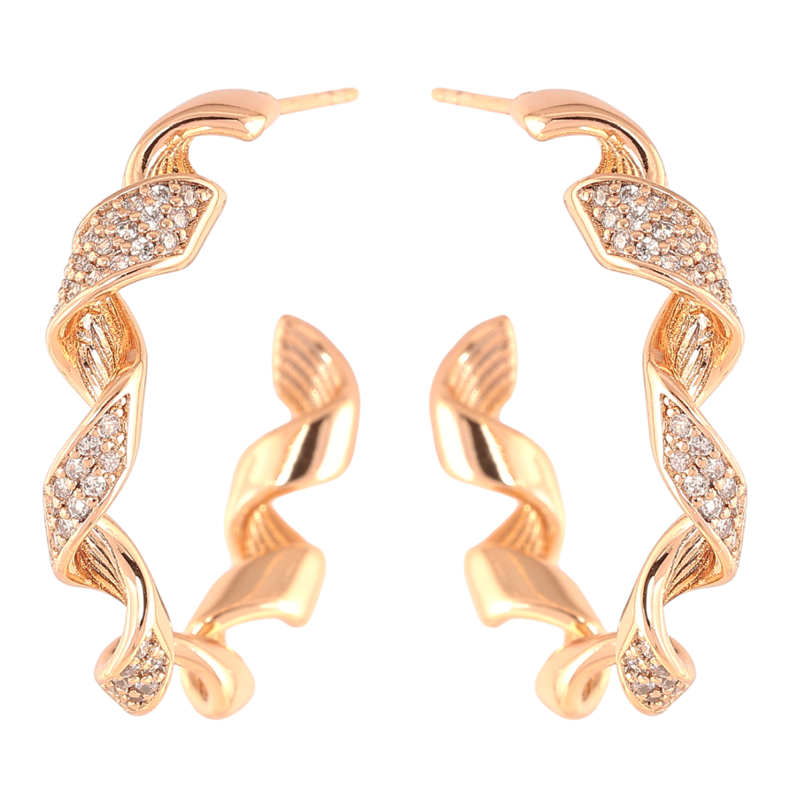 Серьги Xuping Позолота 18K пусеты Спиральные полукольца с цирконием фото №1