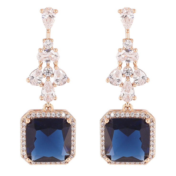 Сережки Xuping Позолота 18K пусети «Витончені підвіски з цирконієм і синіми фіанітами» фото №4 Сережки Xuping Позолота 18K пусети «Витончені підвіски з цирконієм і синіми фіанітами» фото №4