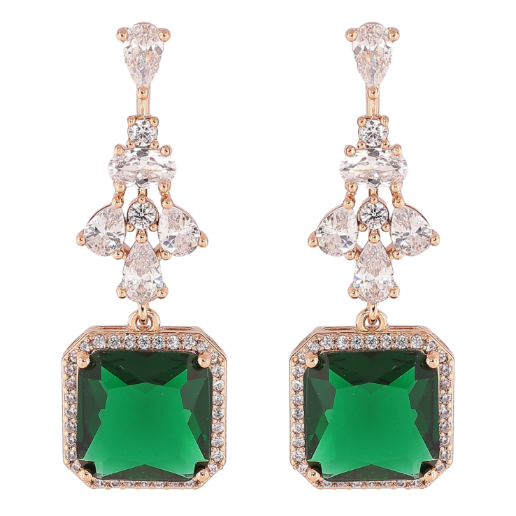 Сережки Xuping Позолота 18K пусети «Витончені підвіски з цирконієм і зеленими фіанітами» фото №5 Сережки Xuping Позолота 18K пусети «Витончені підвіски з цирконієм і зеленими фіанітами» фото №5