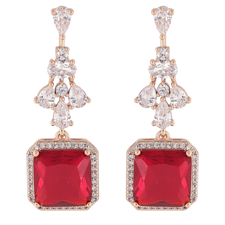 Серьги Xuping Позолота 18K пусеты Изящные подвески с цирконием и красными фианитами фото №12