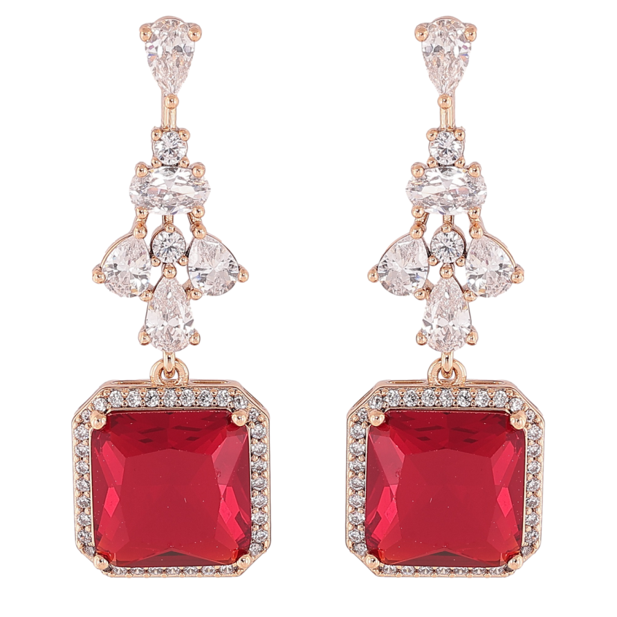 Серьги Xuping Позолота 18K пусеты Изящные подвески с цирконием и красными фианитами фото №1