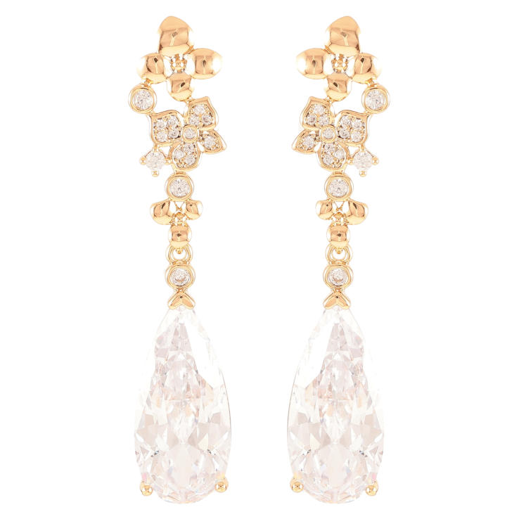 Сережки Xuping Позолота 18K пусети «Підвіски з квітковим візерунком і фіанітами» фото №22