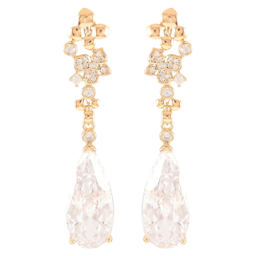 Сережки Xuping Позолота 18K пусети «Підвіски з квітковим візерунком і фіанітами» фото №1