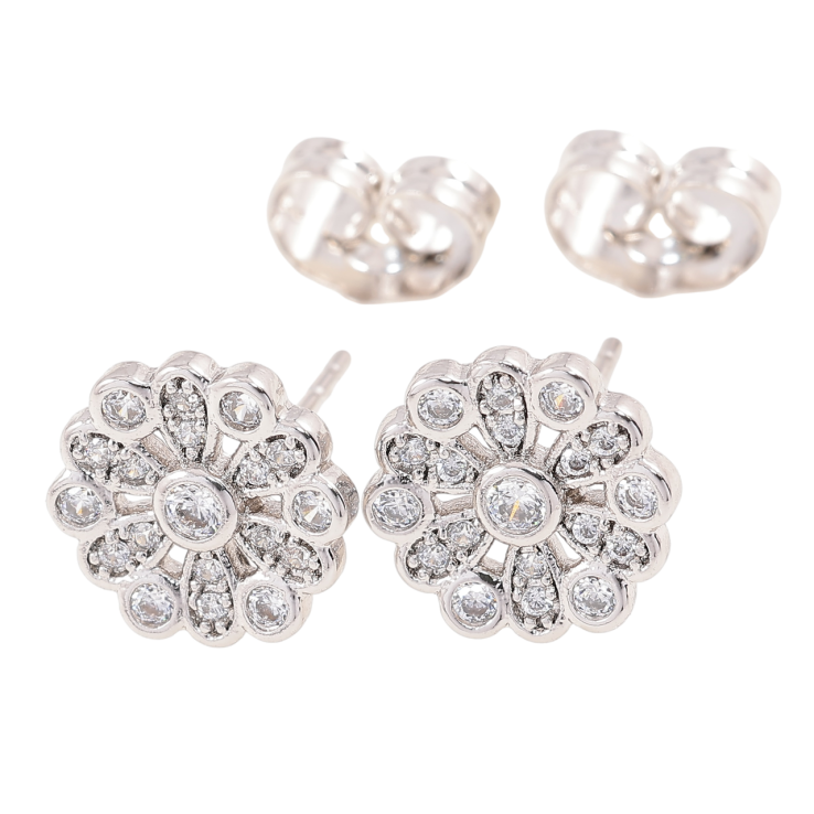 Серьги Xuping Родий пусеты Цветочки с цирконием фото №8