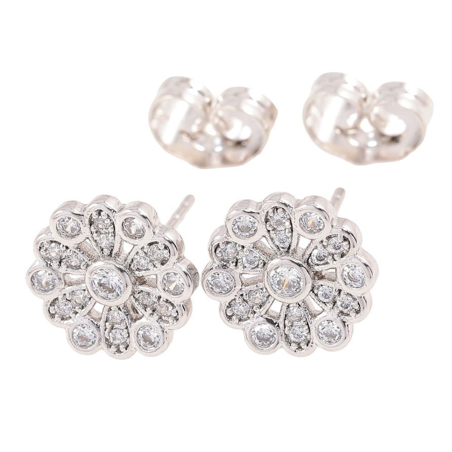 Серьги Xuping Родий пусеты Цветочки с цирконием фото №1