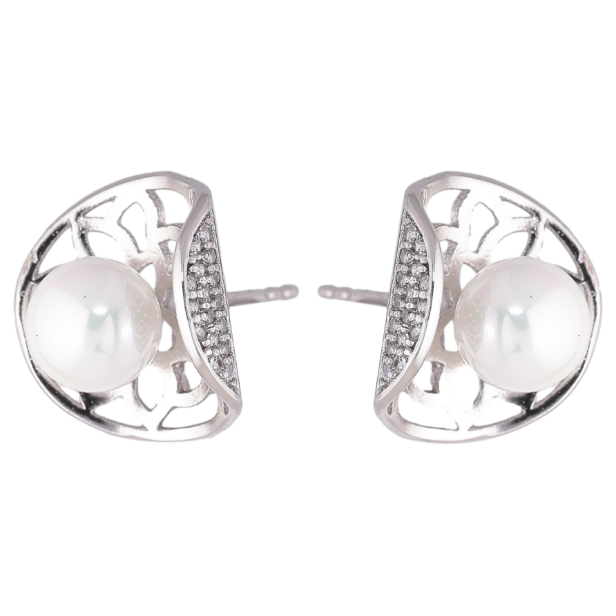 Сережки Xuping Родій пусети «Декоративний різьблений візерунок з перлинами» фото №1 Сережки Xuping Родій пусети «Декоративний різьблений візерунок з перлинами» фото №1