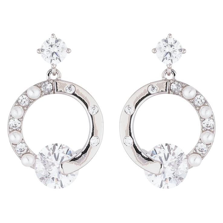 Серьги Xuping Родий пусеты Круглые подвески с цирконием и жемчужинами фото №25