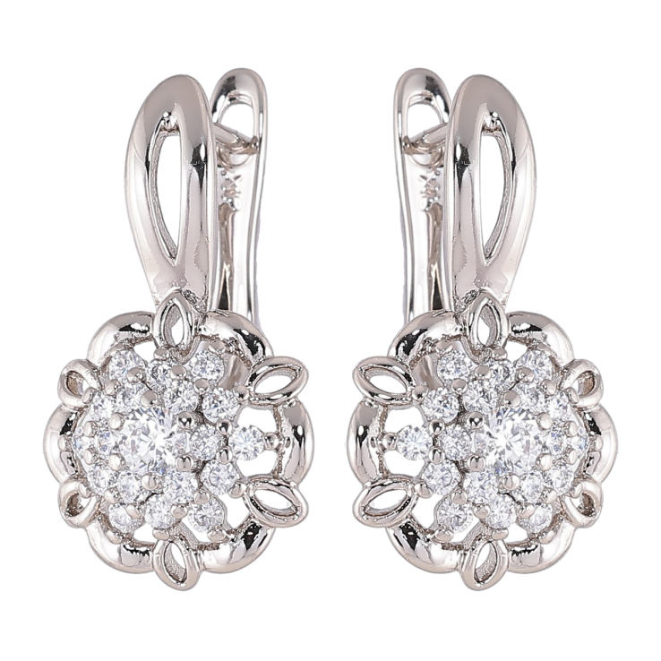 Серьги Xuping Родий английский замок Цветочки с цирконием фото №10