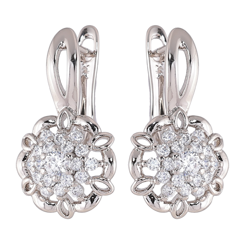 Серьги Xuping Родий английский замок Цветочки с цирконием фото №3